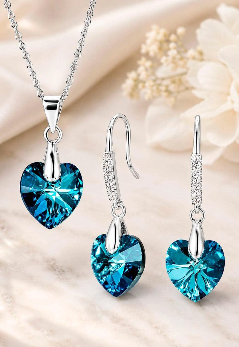 CONJUNTO ROMANCE PLATA 925 CRISTAL Swarovski® BERMUDA BLUE - 4