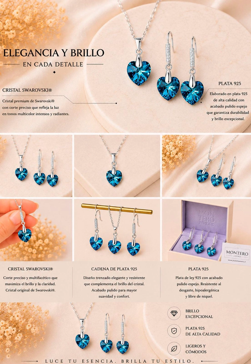 CONJUNTO ROMANCE PLATA 925 CRISTAL Swarovski® BERMUDA BLUE - 5