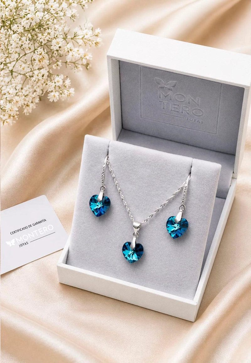 CONJUNTO ROMANCE PLATA 925 CRISTAL Swarovski® BERMUDA BLUE - 6