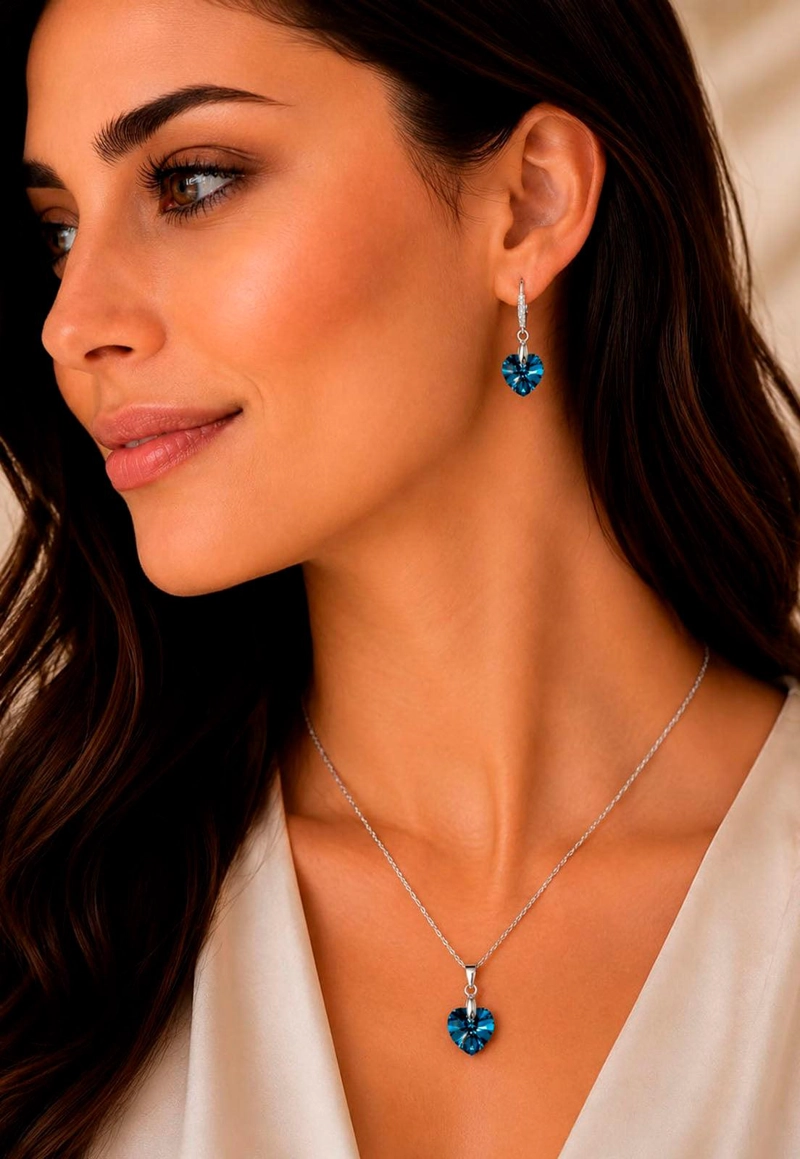 CONJUNTO ROMANCE PLATA 925 CRISTAL Swarovski® BERMUDA BLUE - 7
