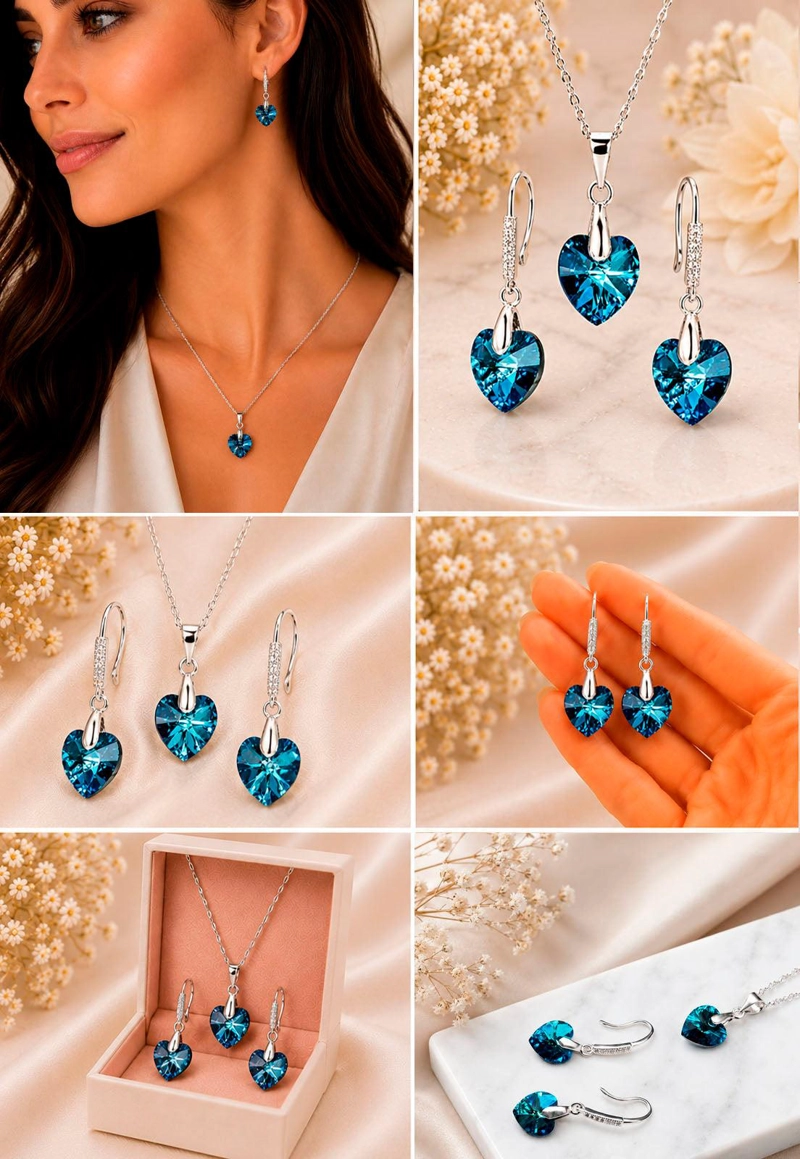 CONJUNTO ROMANCE PLATA 925 CRISTAL Swarovski® BERMUDA BLUE - 8