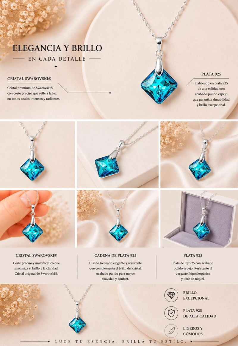 COLLAR CRISTINA PLATA 925 CRISTAL  SWAROVSKI® BERMUDA BLUE - 4
