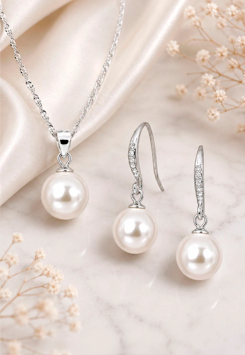 CONJUNTO OSLO PLATA 925 PERLAS SWAROVSKI®CREAM - 2