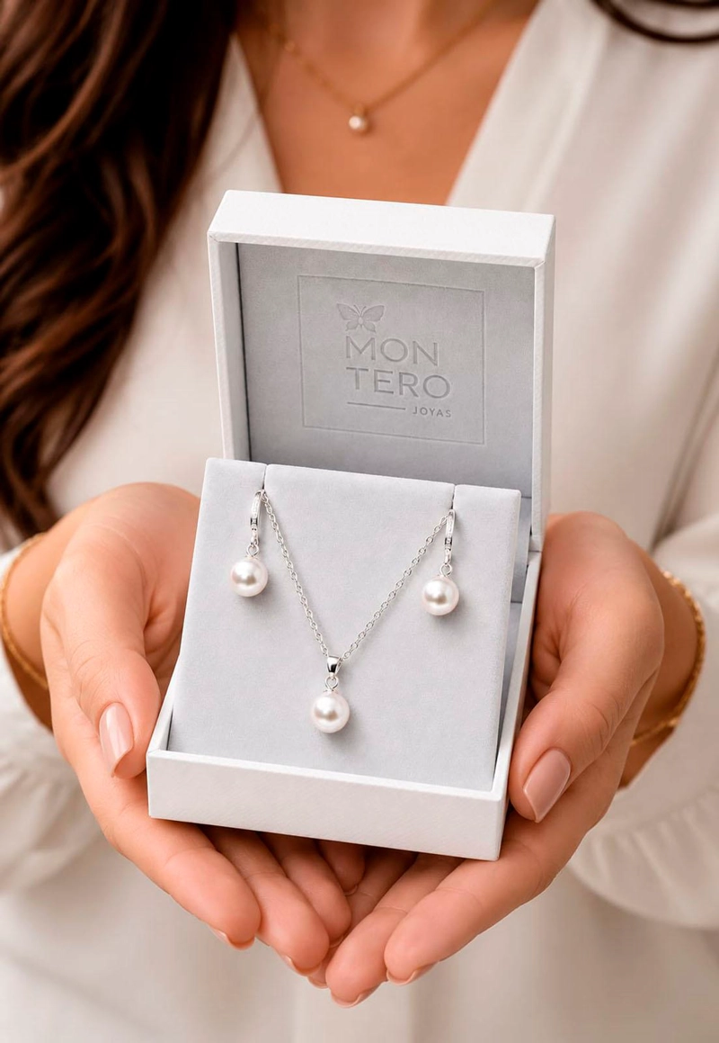 CONJUNTO OSLO PLATA 925 PERLAS SWAROVSKI®CREAM - 4