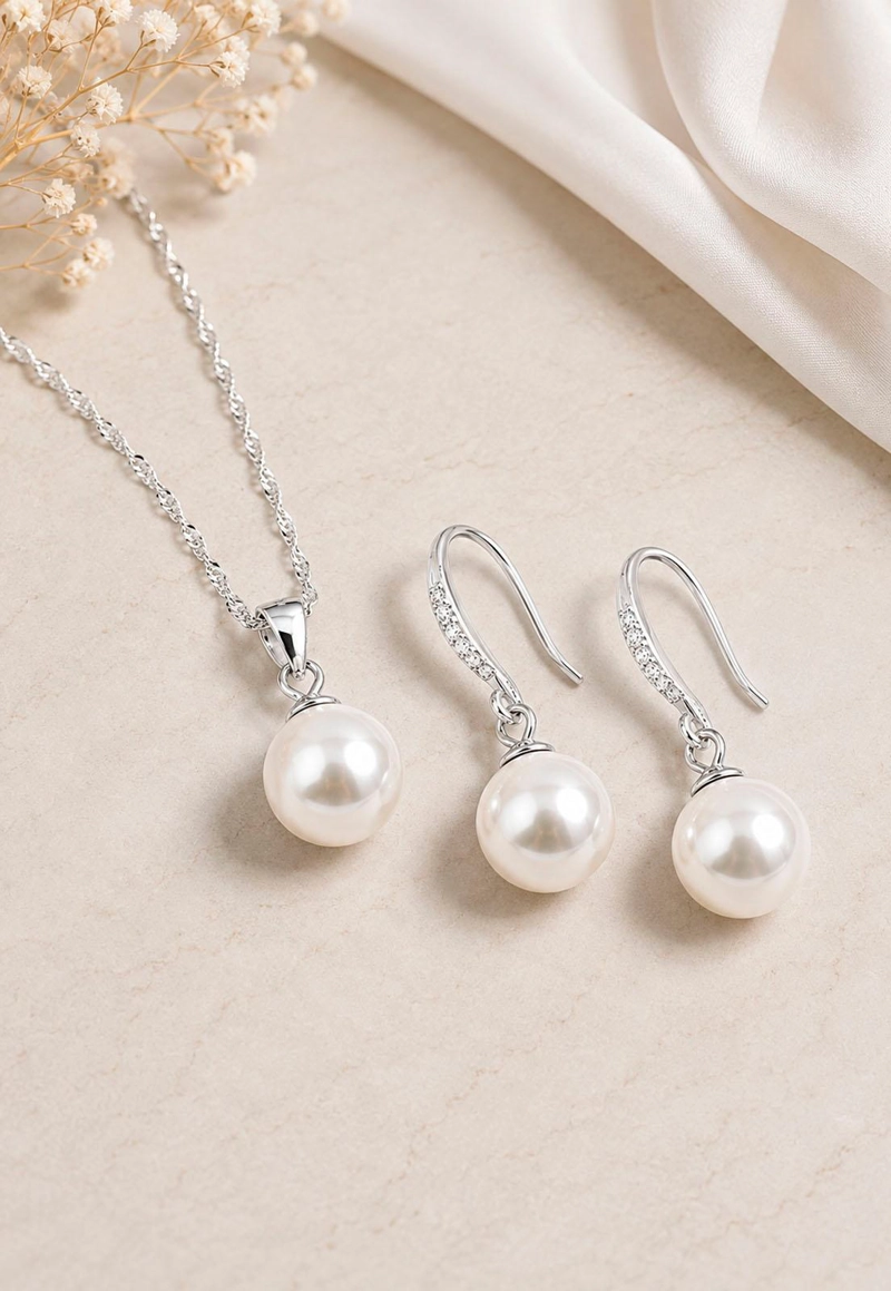 CONJUNTO OSLO PLATA 925 PERLAS SWAROVSKI®CREAM - 7