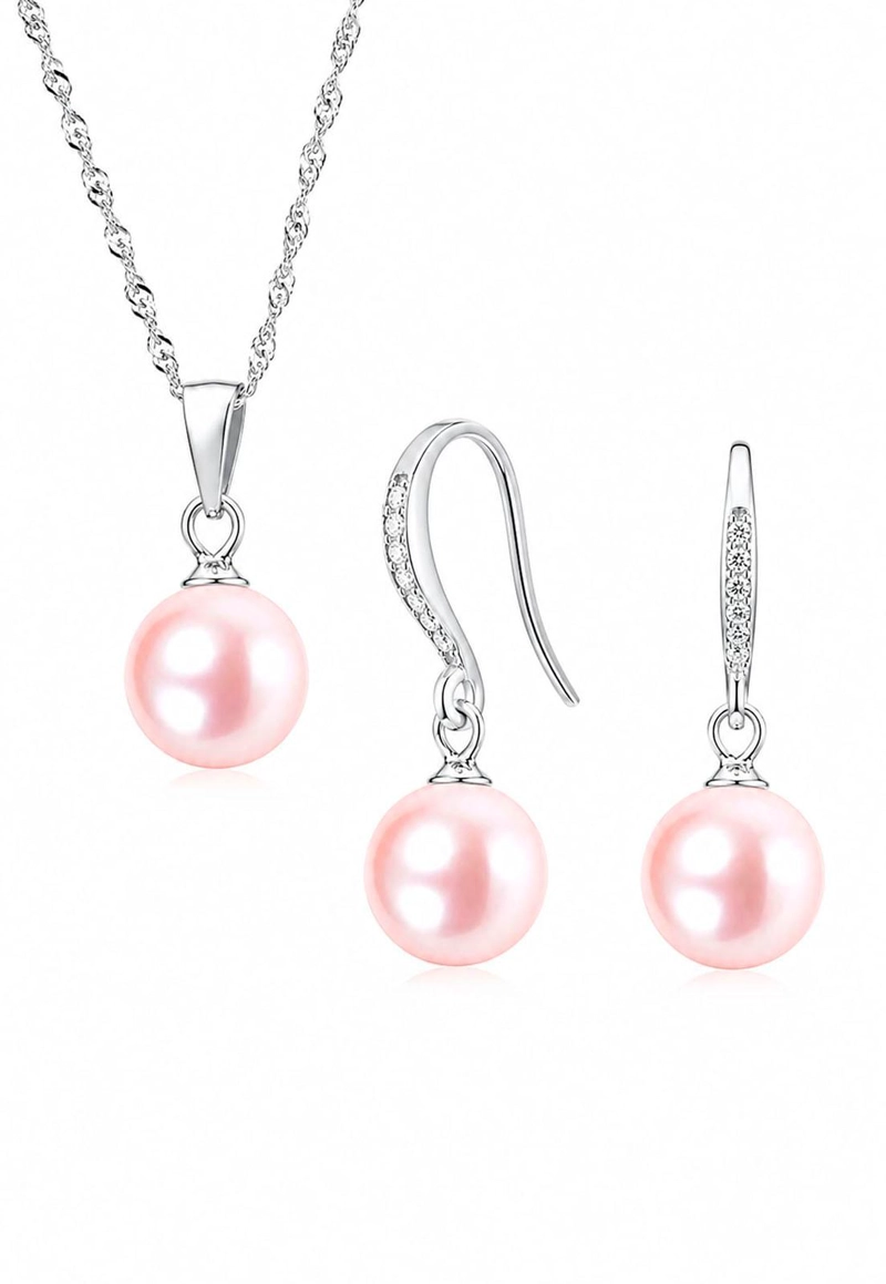 CONJUNTO OSLO PLATA 925 PERLAS SWAROVSKI® PEACH - 1