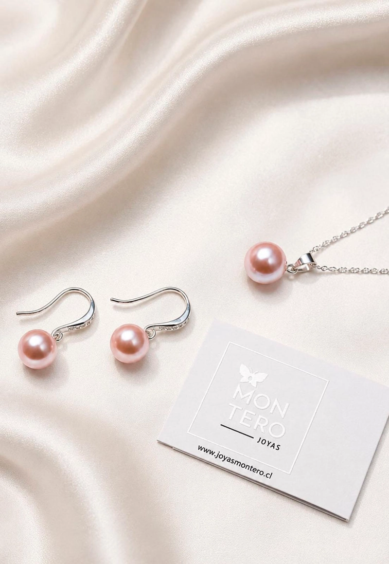 CONJUNTO OSLO PLATA 925 PERLAS SWAROVSKI® PEACH - 2