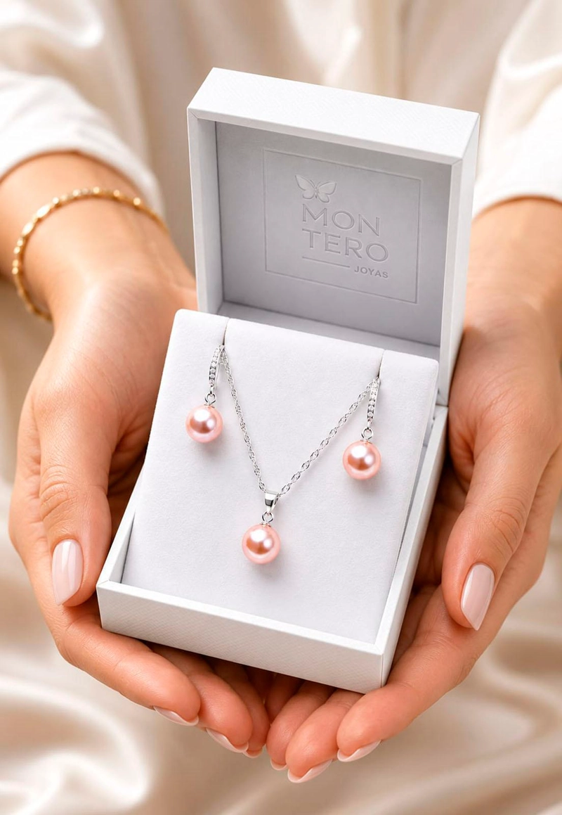 CONJUNTO OSLO PLATA 925 PERLAS SWAROVSKI® PEACH - 4
