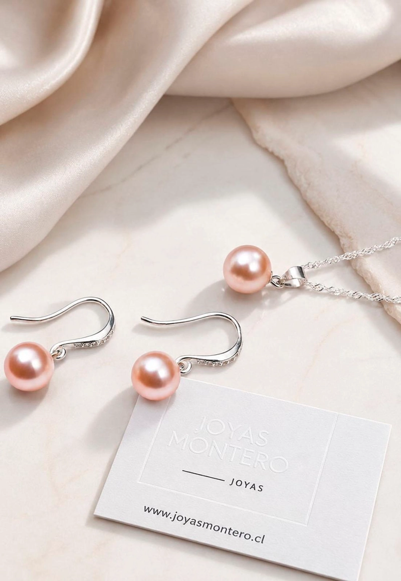 CONJUNTO OSLO PLATA 925 PERLAS SWAROVSKI® PEACH - 5