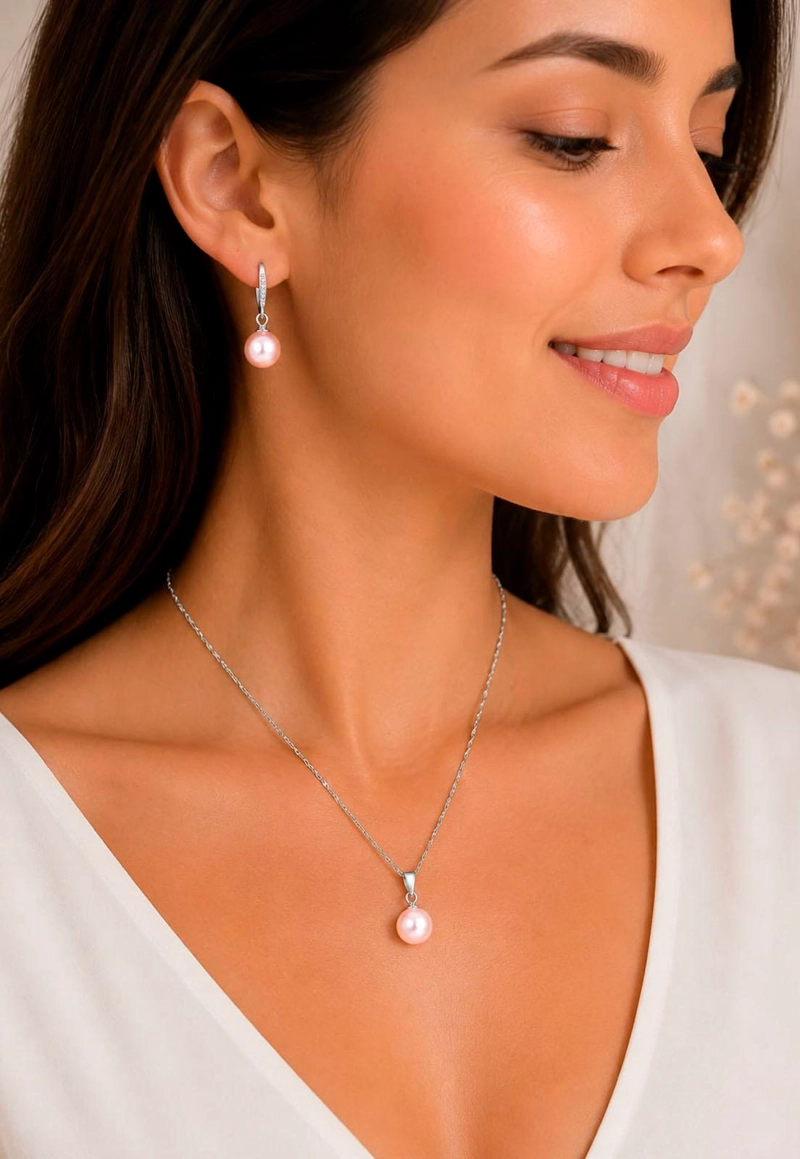CONJUNTO OSLO PLATA 925 PERLAS SWAROVSKI® PEACH - 6