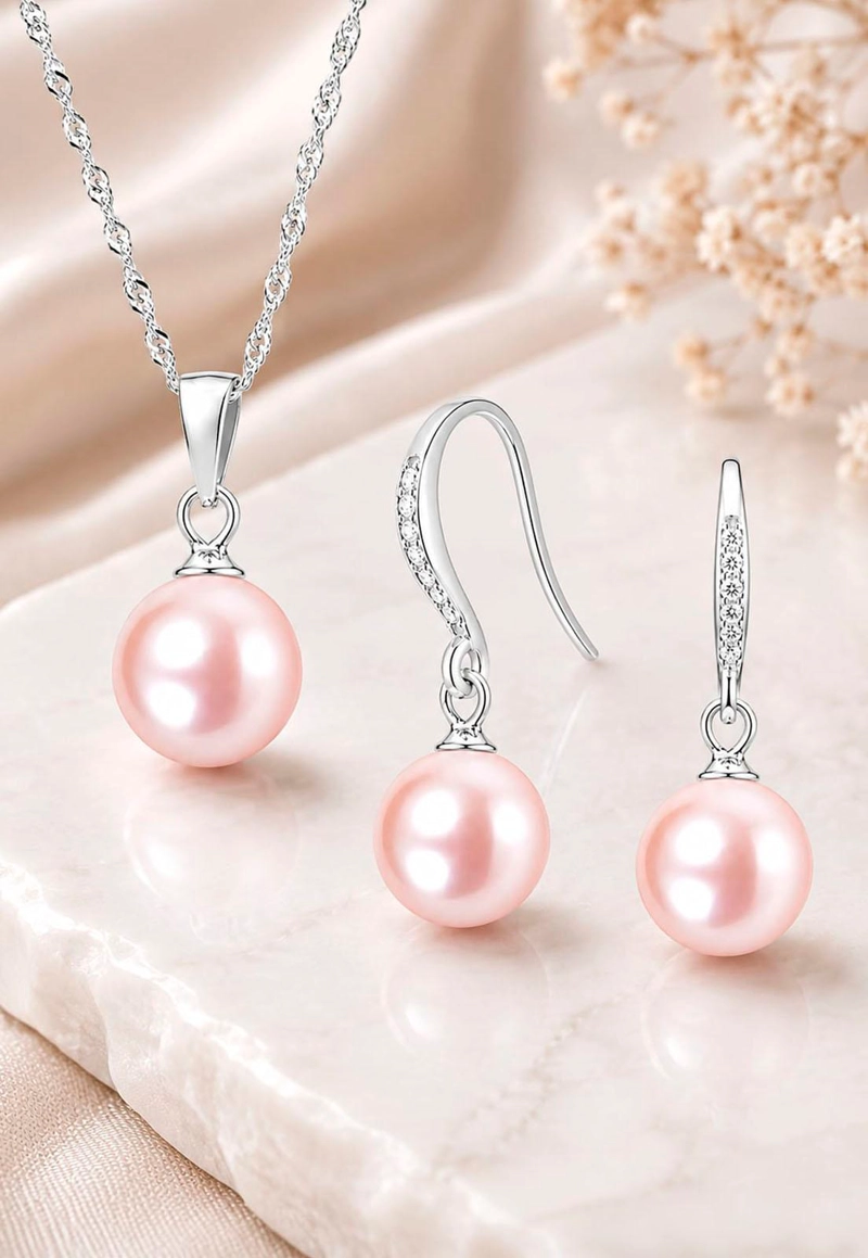 CONJUNTO OSLO PLATA 925 PERLAS SWAROVSKI® PEACH - 7