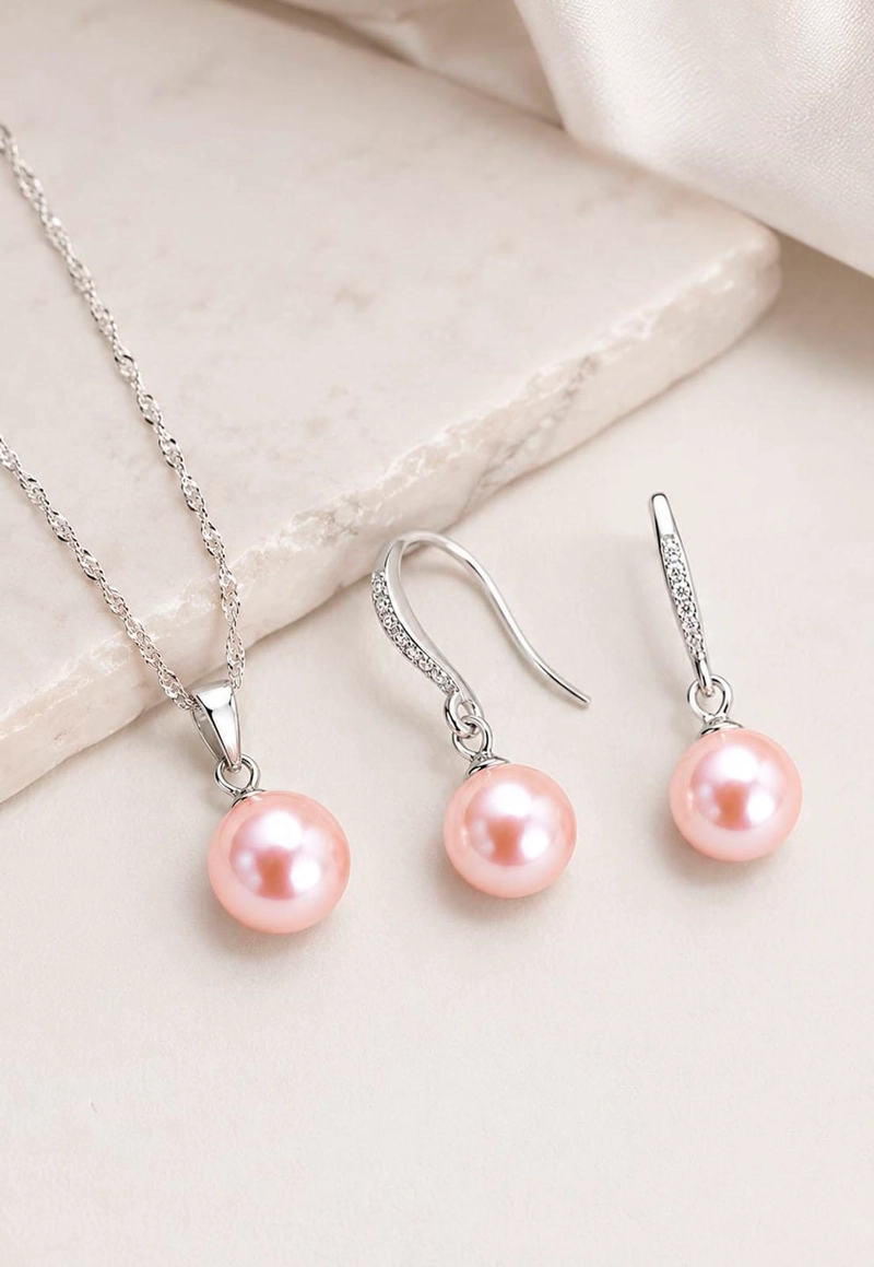 CONJUNTO OSLO PLATA 925 PERLAS SWAROVSKI® PEACH - 8