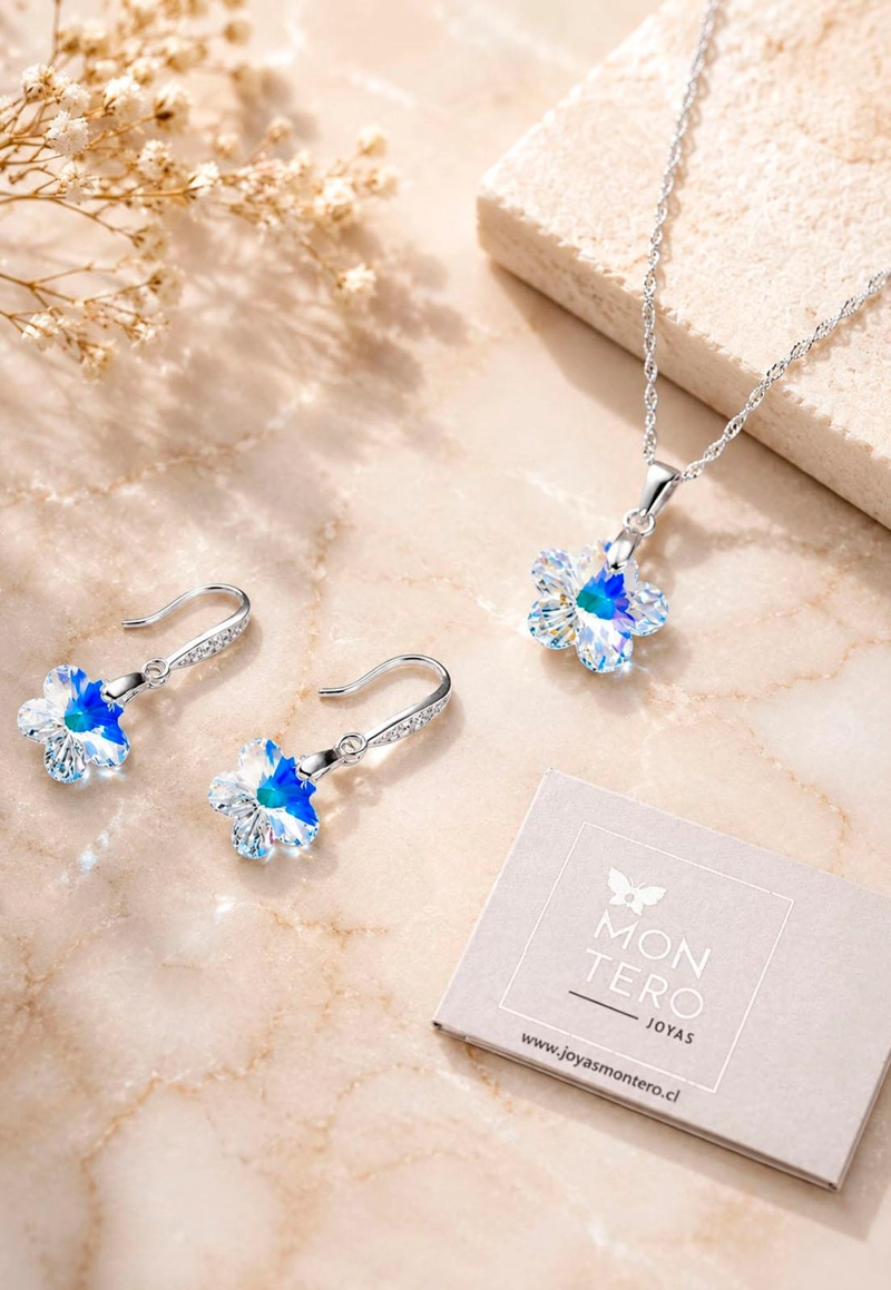 CONJUNTO FLORENCIA PLATA 925 CRISTAL SWAROVSKI® BOREAL - 2