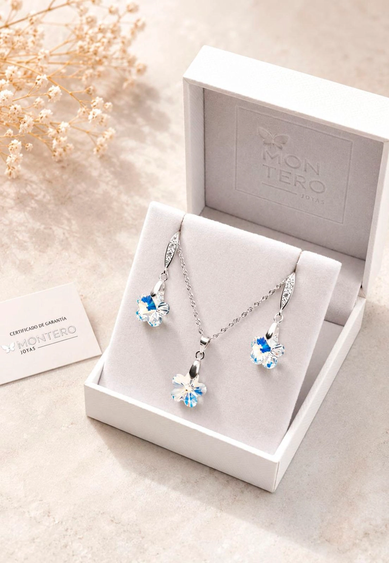 CONJUNTO FLORENCIA PLATA 925 CRISTAL SWAROVSKI® BOREAL - 3