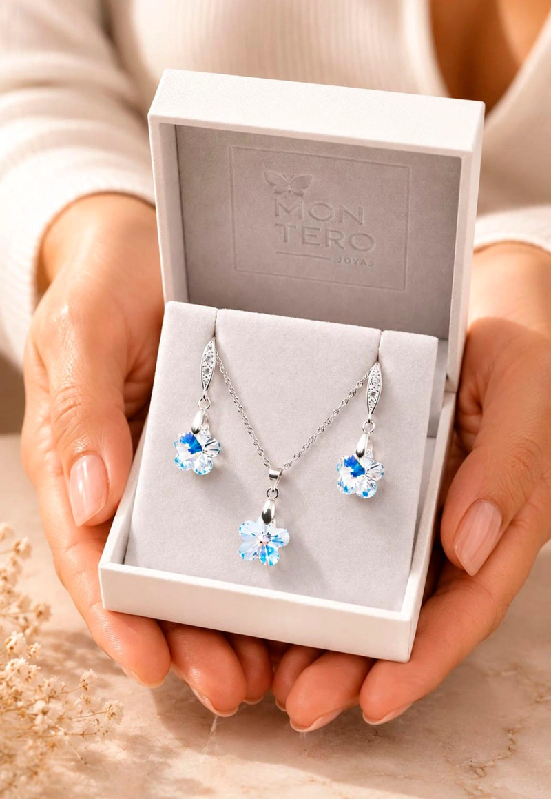 CONJUNTO FLORENCIA PLATA 925 CRISTAL SWAROVSKI® BOREAL - 4
