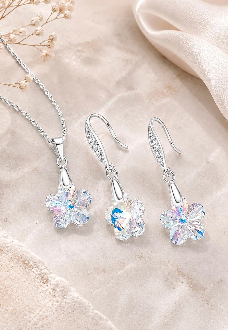 CONJUNTO FLORENCIA PLATA 925 CRISTAL SWAROVSKI® BOREAL - 5