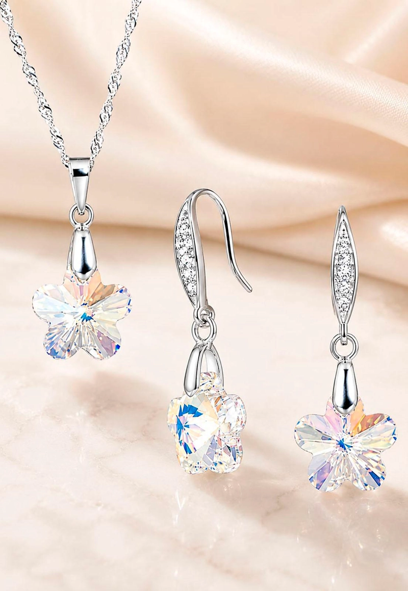 CONJUNTO FLORENCIA PLATA 925 CRISTAL SWAROVSKI® BOREAL - 7