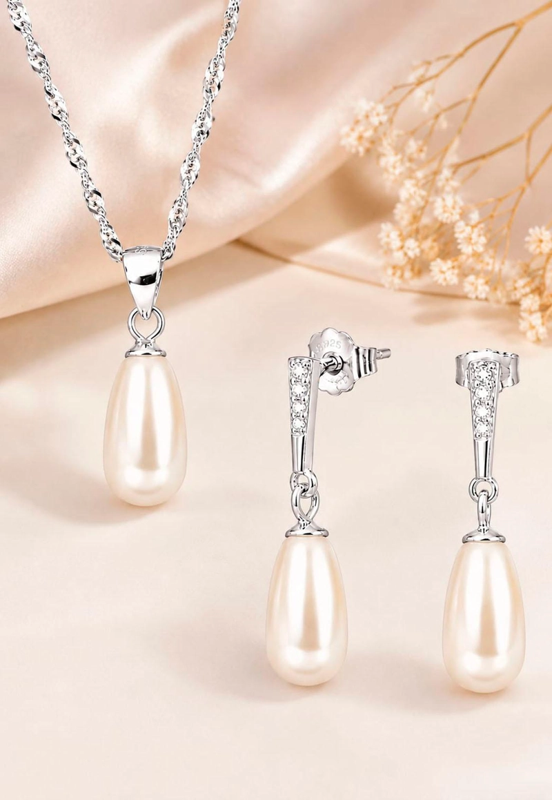 CONJUNTO MARSELLA PLATA 925 PERLAS SWAROVSKI® CREAM - 6