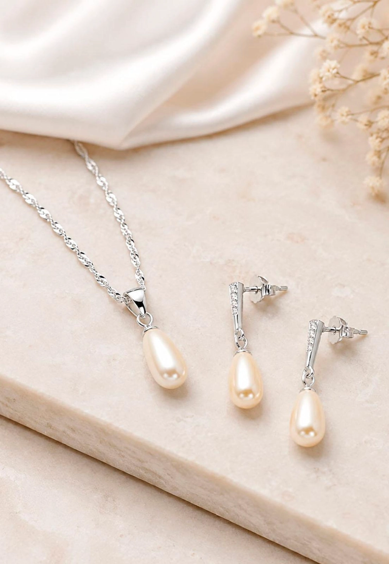 CONJUNTO MARSELLA PLATA 925 PERLAS SWAROVSKI® CREAM - 7