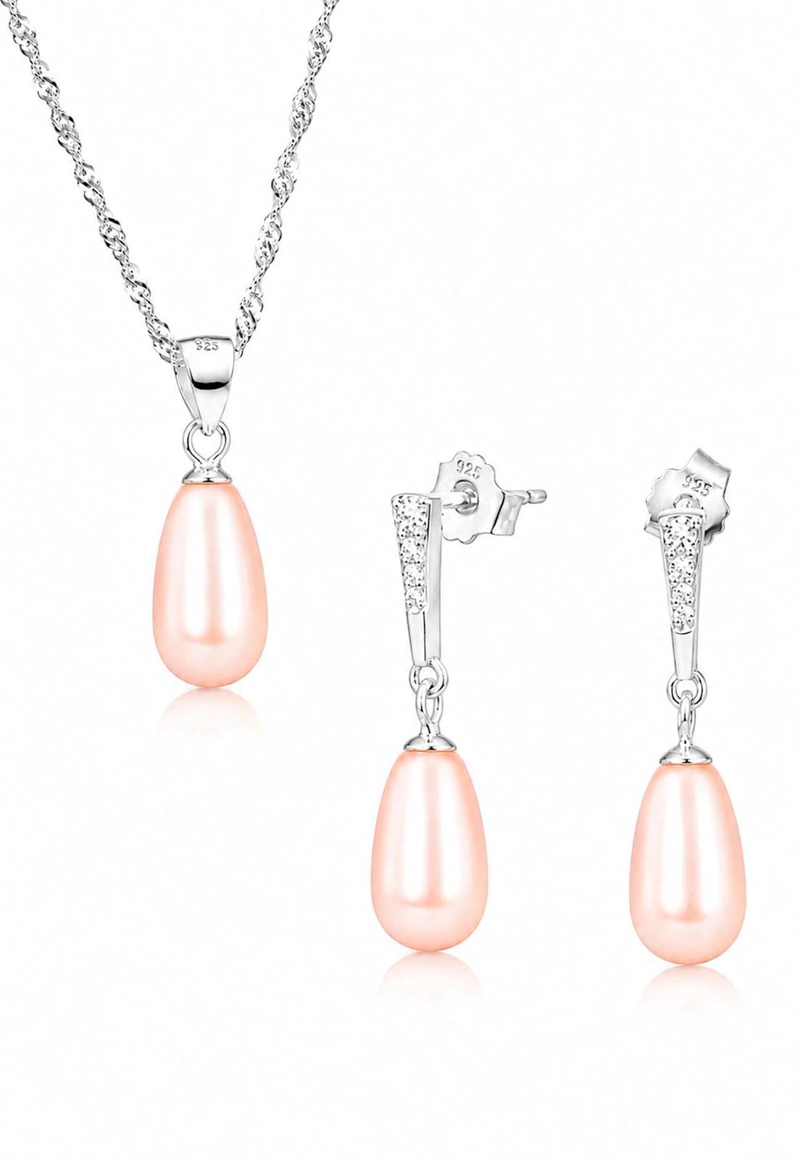 CONJUNTO PLATA 925 MARSELLA PERLAS SWAROVSKI® PEACH - 1