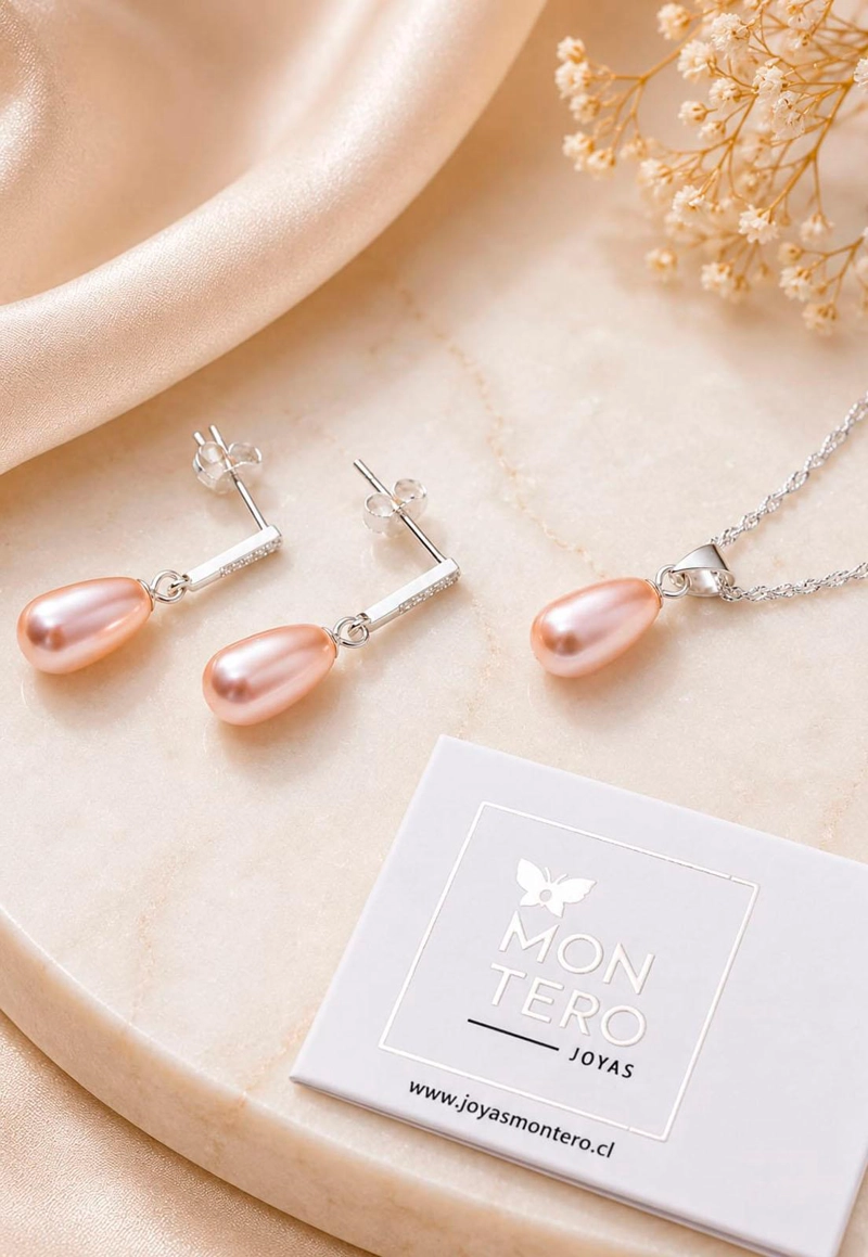 CONJUNTO PLATA 925 MARSELLA PERLAS SWAROVSKI® PEACH - 3