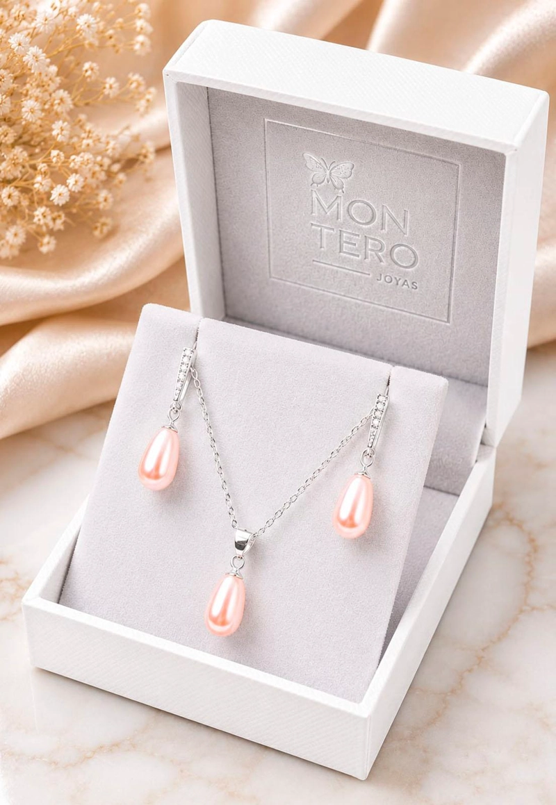 CONJUNTO PLATA 925 MARSELLA PERLAS SWAROVSKI® PEACH - 4