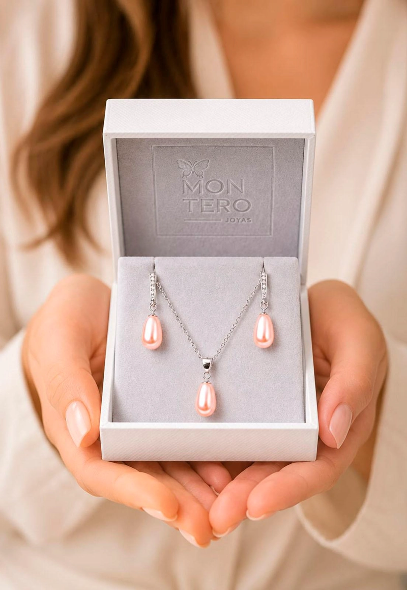 CONJUNTO PLATA 925 MARSELLA PERLAS SWAROVSKI® PEACH - 5