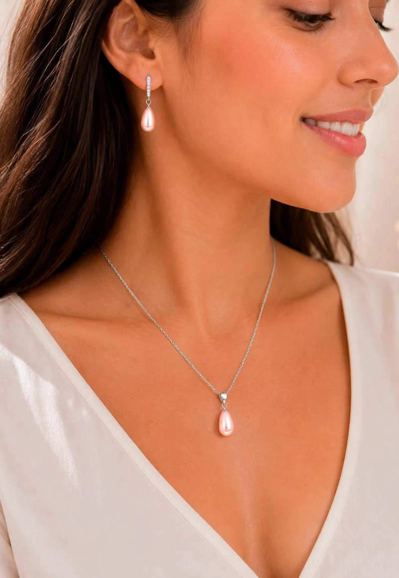 CONJUNTO PLATA 925 MARSELLA PERLAS SWAROVSKI® PEACH - 6
