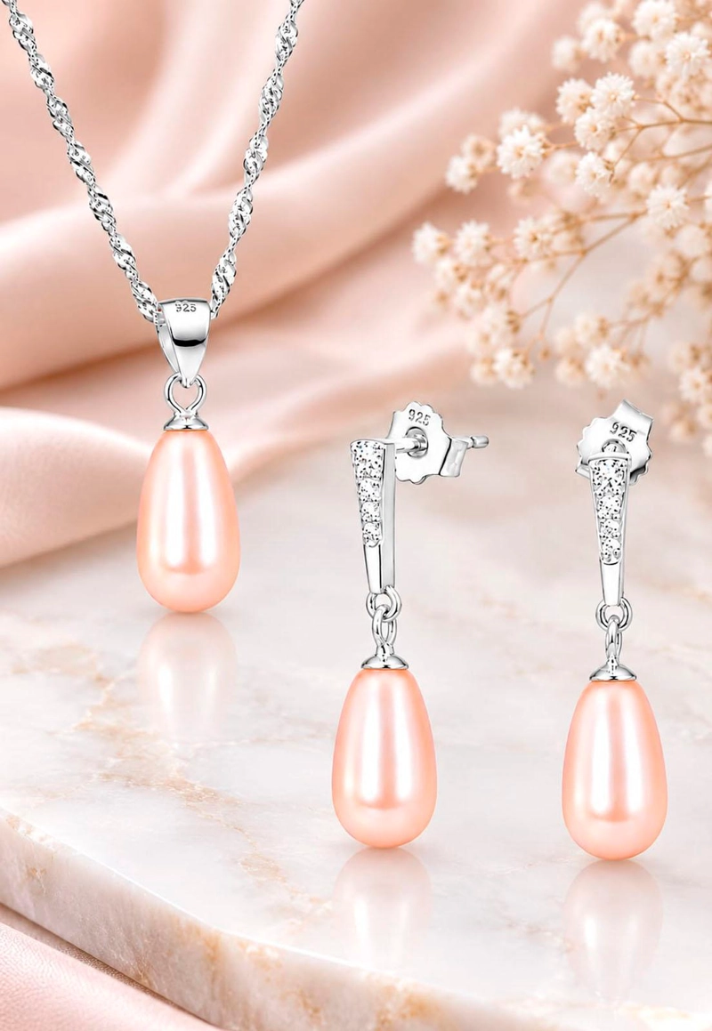 CONJUNTO PLATA 925 MARSELLA PERLAS SWAROVSKI® PEACH - 7