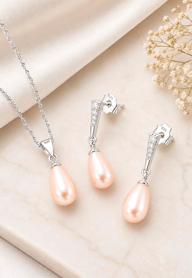 CONJUNTO PLATA 925 MARSELLA PERLAS SWAROVSKI® PEACH - 8