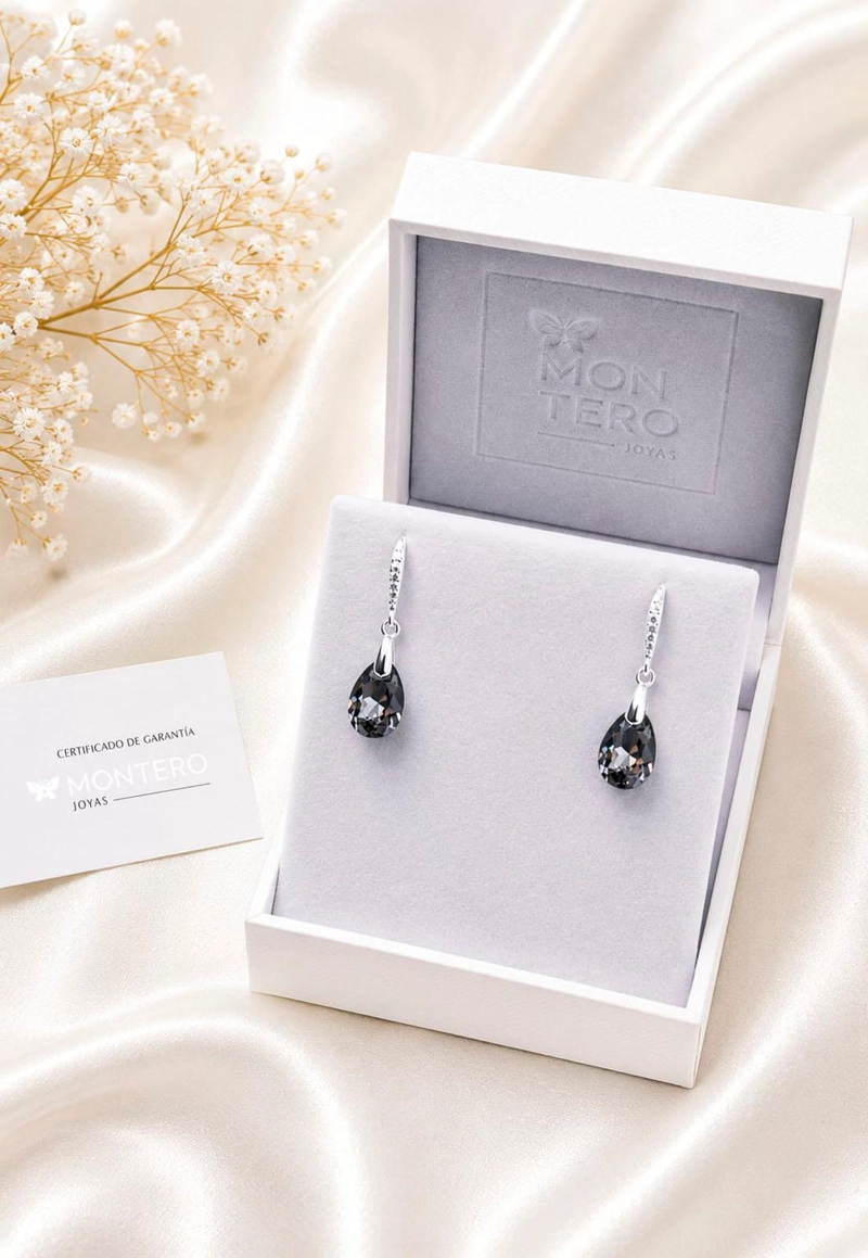 AROS GOTA DE LUZ PLATA 925 CRISTAL SWAROVSKI® SILVER NIGHT - 3