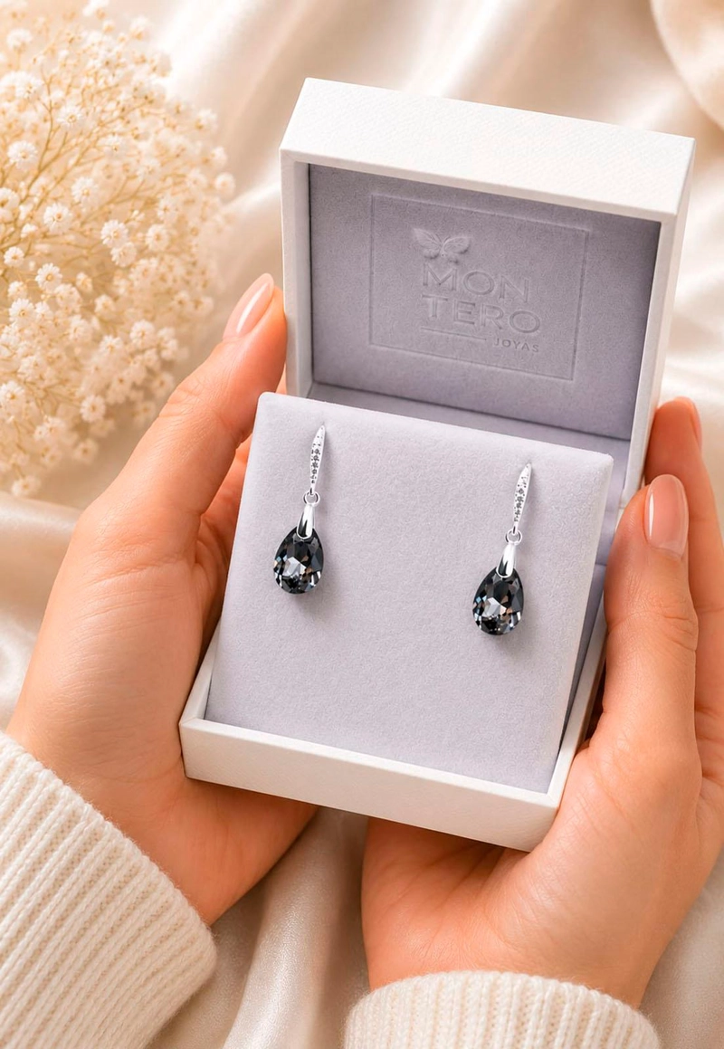 AROS GOTA DE LUZ PLATA 925 CRISTAL SWAROVSKI® SILVER NIGHT - 4