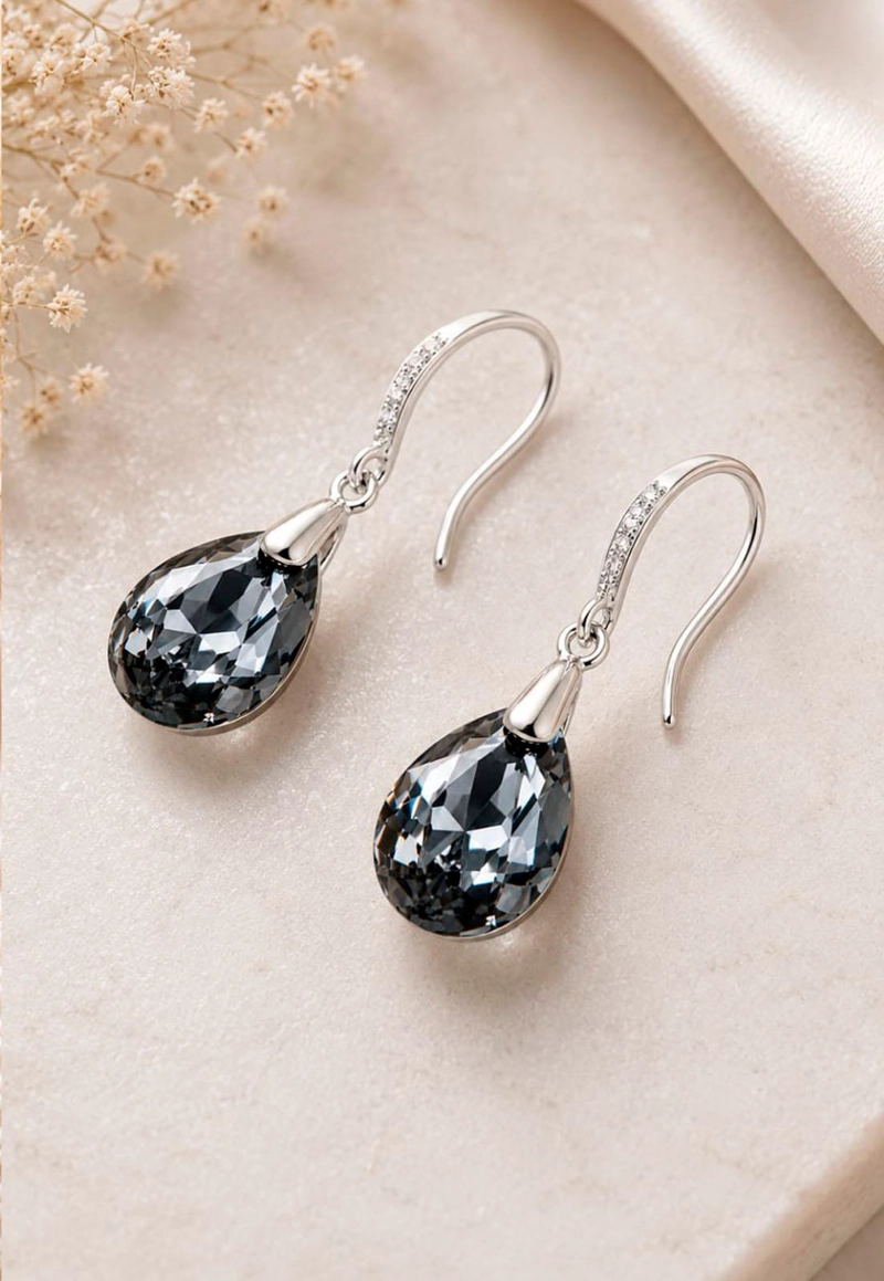 AROS GOTA DE LUZ PLATA 925 CRISTAL SWAROVSKI® SILVER NIGHT - 5