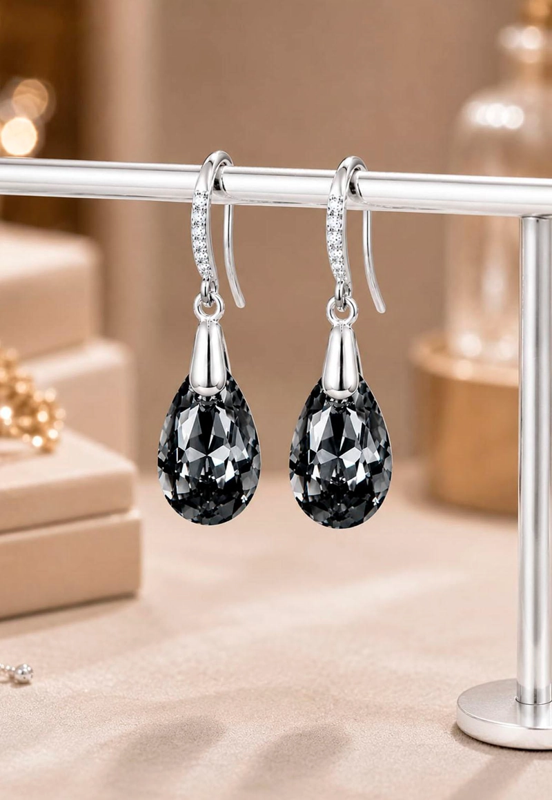 AROS GOTA DE LUZ PLATA 925 CRISTAL SWAROVSKI® SILVER NIGHT - 7