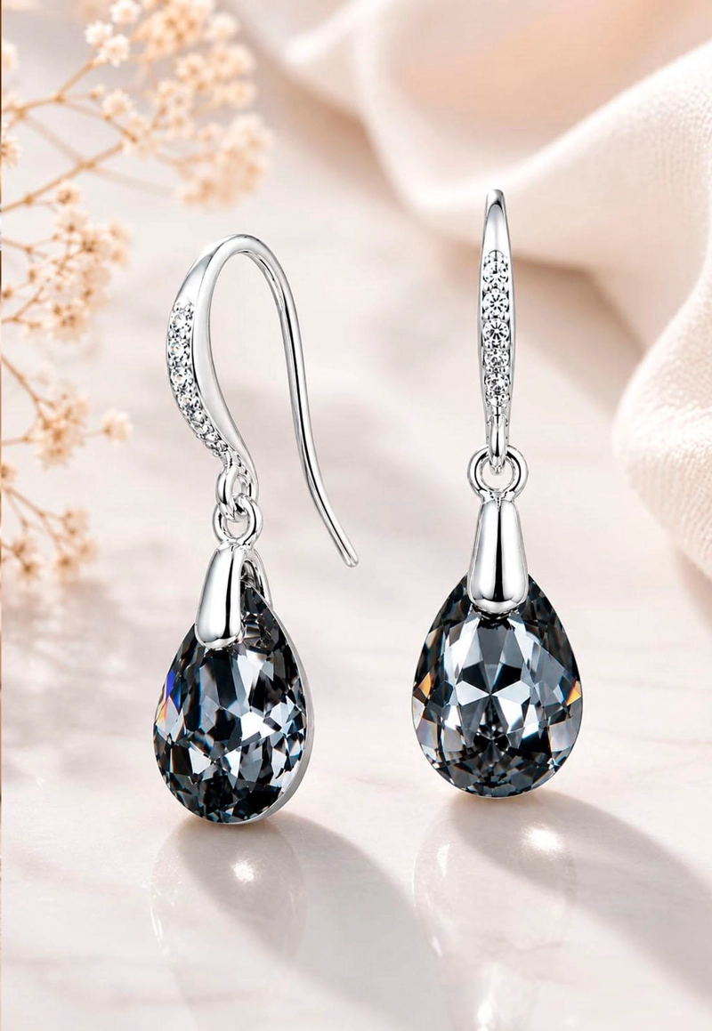 AROS GOTA DE LUZ PLATA 925 CRISTAL SWAROVSKI® SILVER NIGHT - 8
