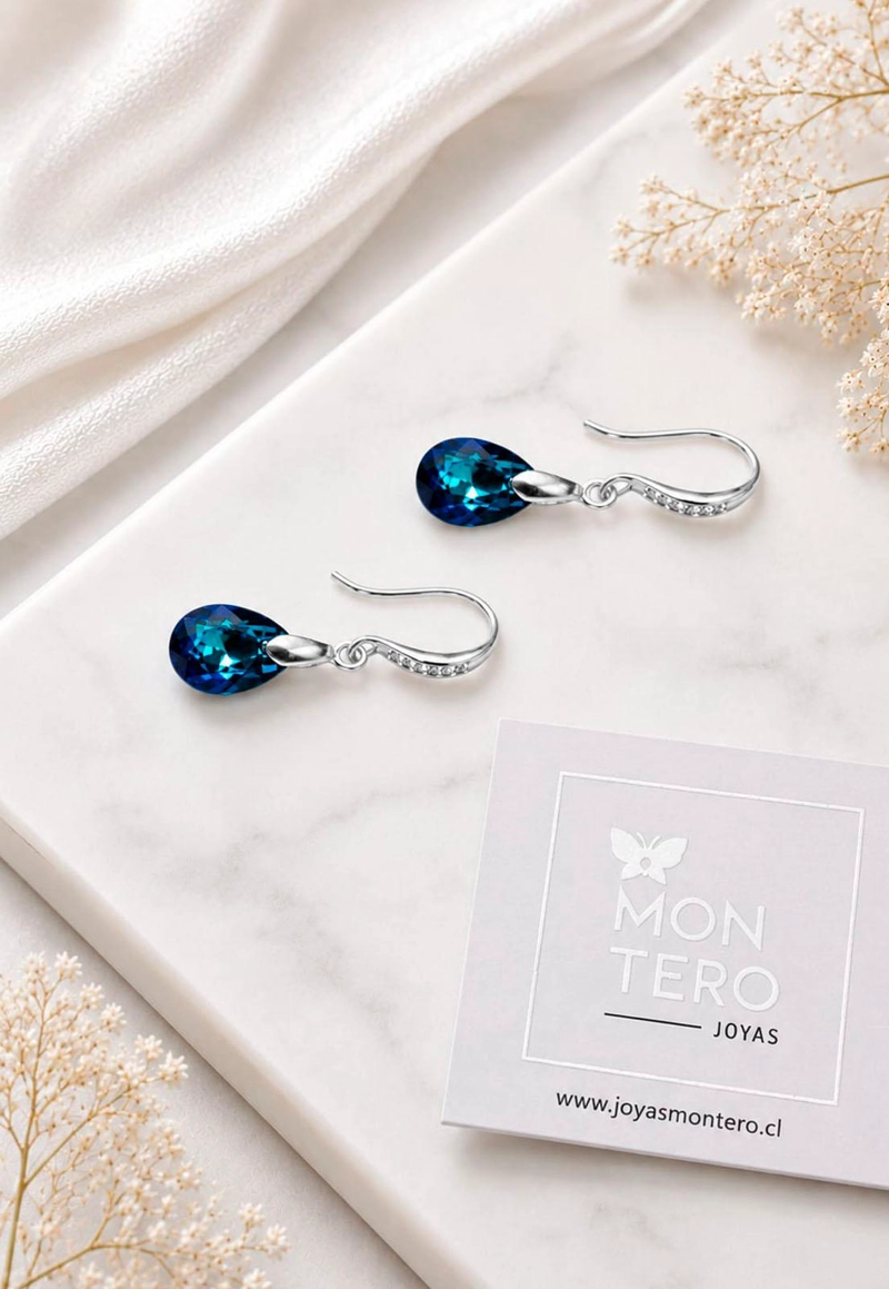 AROS GOTA DE LUZ PLATA 925 CRISTAL SWAROVSKI® BERMUDA BLUE - 2