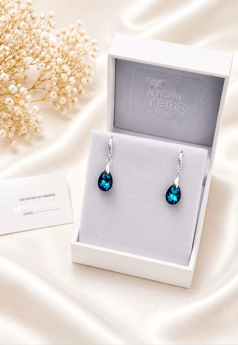 AROS GOTA DE LUZ PLATA 925 CRISTAL SWAROVSKI® BERMUDA BLUE - 3