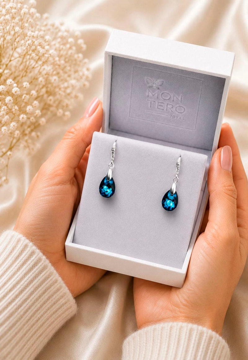 AROS GOTA DE LUZ PLATA 925 CRISTAL SWAROVSKI® BERMUDA BLUE - 4