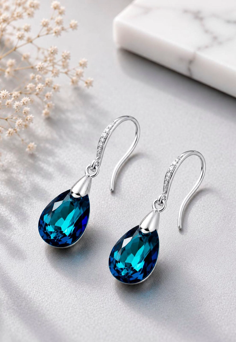 AROS GOTA DE LUZ PLATA 925 CRISTAL SWAROVSKI® BERMUDA BLUE - 5