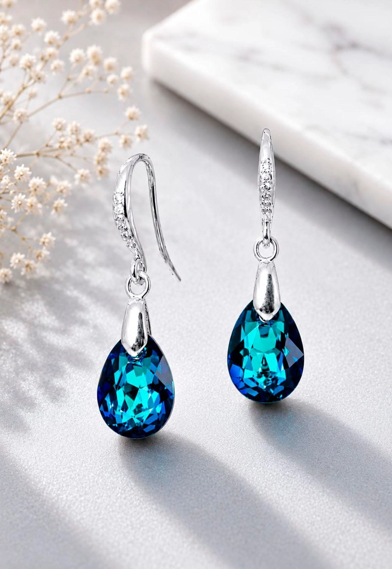 AROS GOTA DE LUZ PLATA 925 CRISTAL SWAROVSKI® BERMUDA BLUE - 7