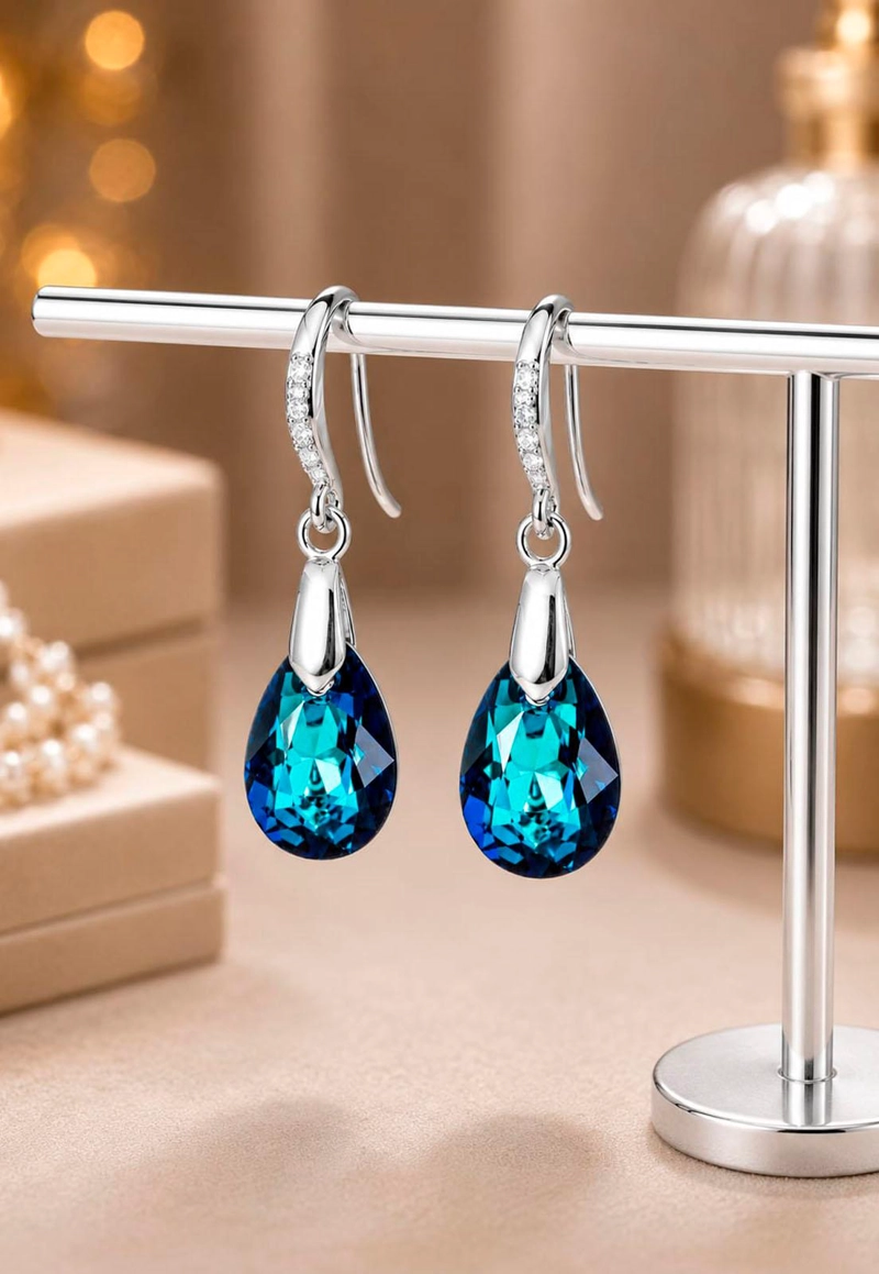 AROS GOTA DE LUZ PLATA 925 CRISTAL SWAROVSKI® BERMUDA BLUE - 8