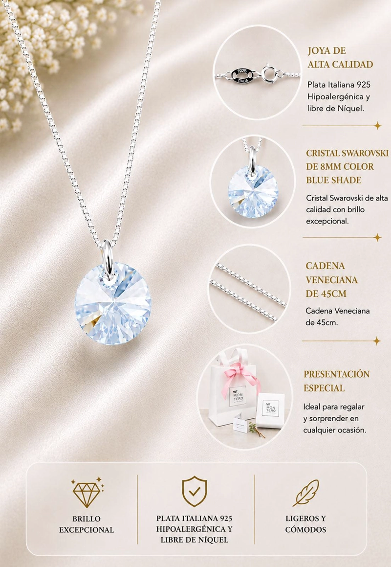 COLLAR PUNTO DE LUZ PLATA 925 CRISTAL SWAROVSKI® BLUE SHADE - 7