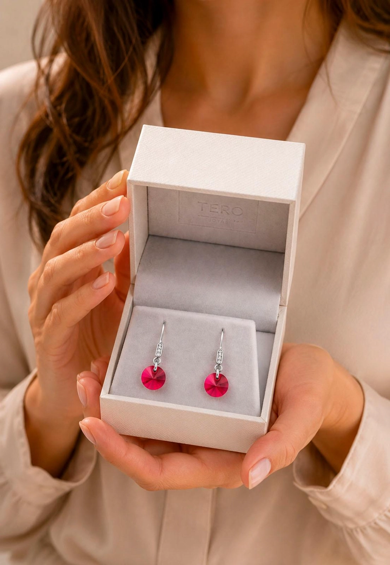 AROS PUNTO DE LUZ CIRCON PLATA 925 CRISTAL SWAROVSKI® SCARLET - 7