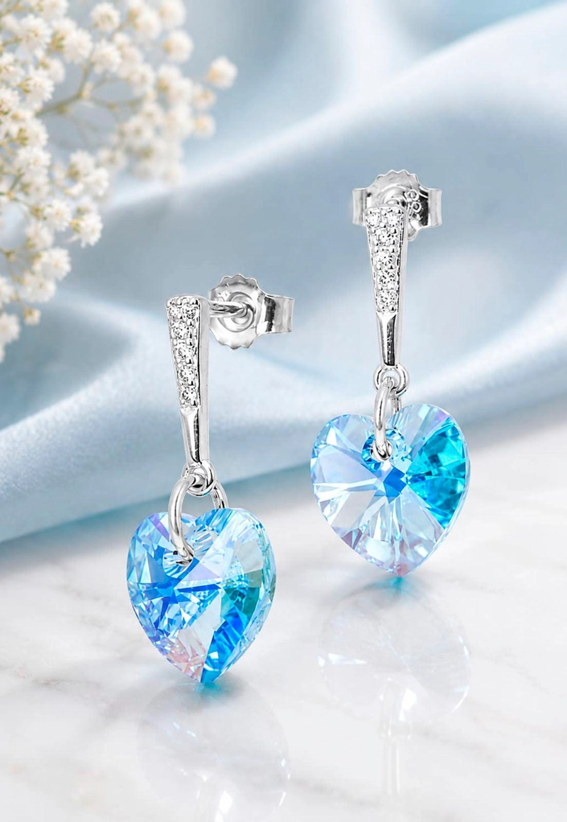 AROS ROMANCE PLATA 925 CRISTAL  SWAROVSKI® AQUAMARINE - 2