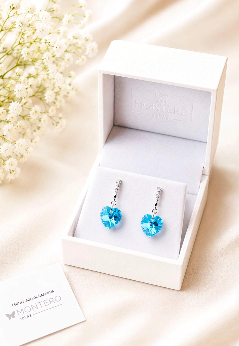 AROS ROMANCE PLATA 925 CRISTAL  SWAROVSKI® AQUAMARINE - 3