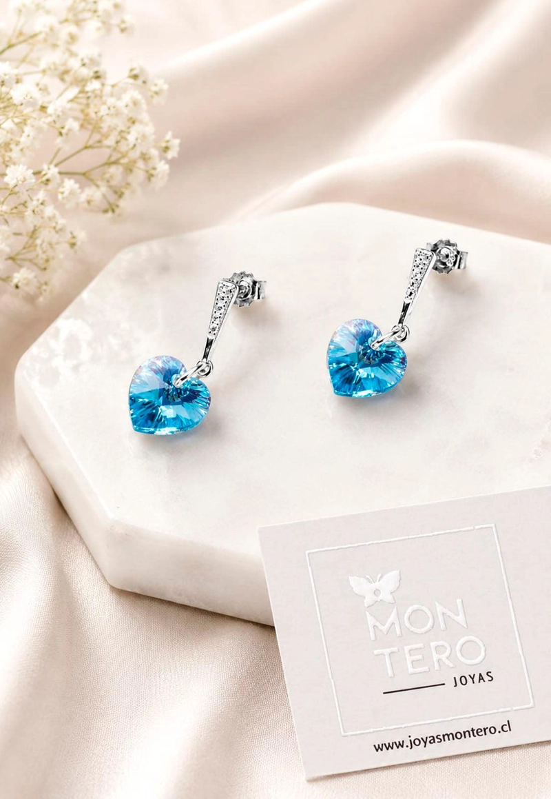 AROS ROMANCE PLATA 925 CRISTAL  SWAROVSKI® AQUAMARINE - 4