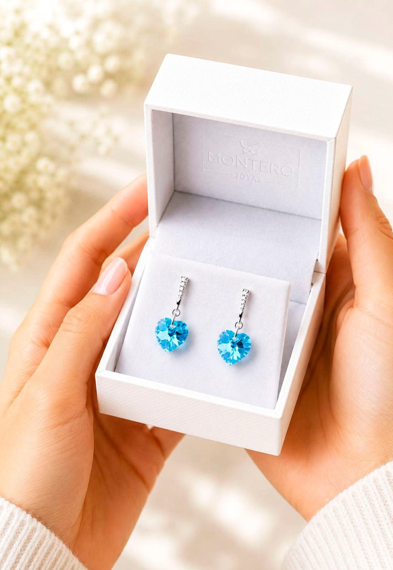 AROS ROMANCE PLATA 925 CRISTAL  SWAROVSKI® AQUAMARINE - 5