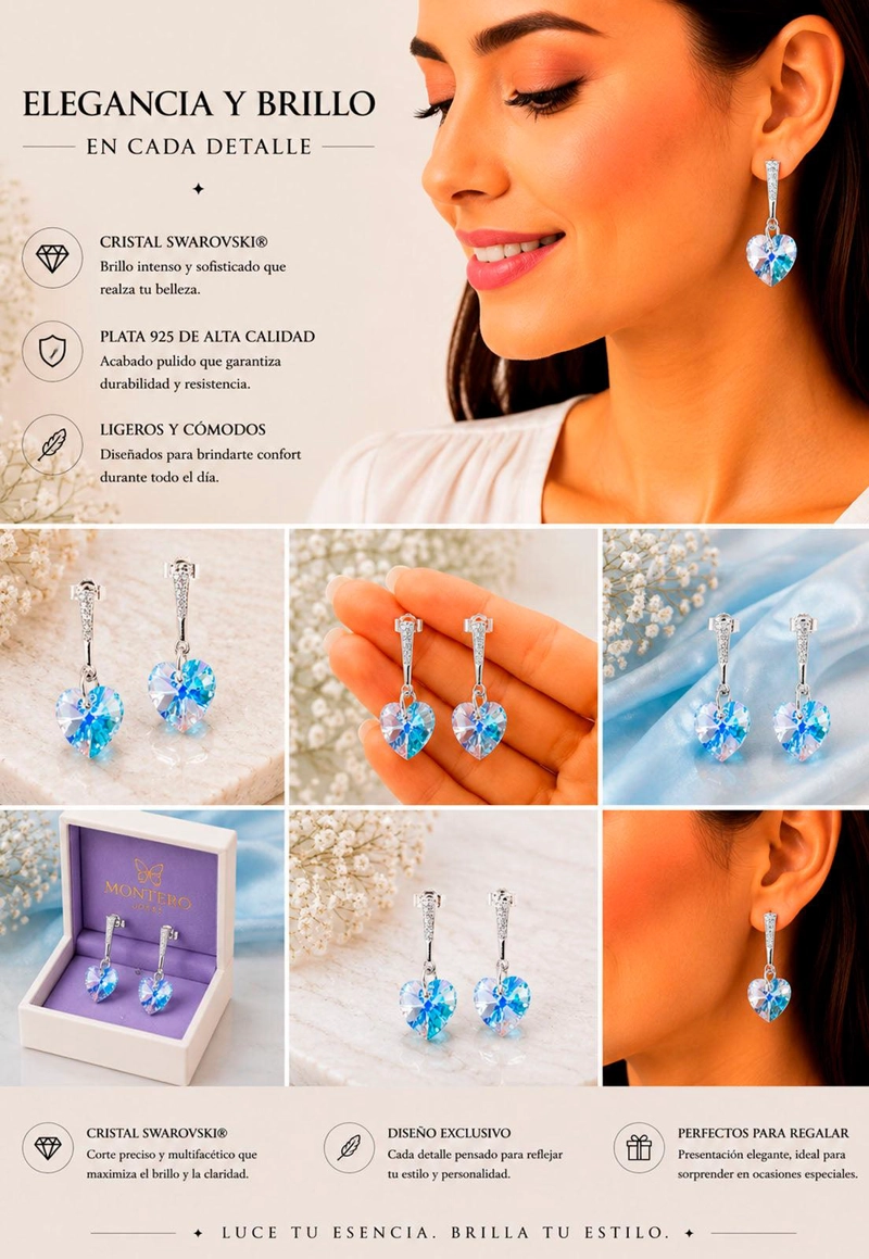 AROS ROMANCE PLATA 925 CRISTAL  SWAROVSKI® AQUAMARINE - 7