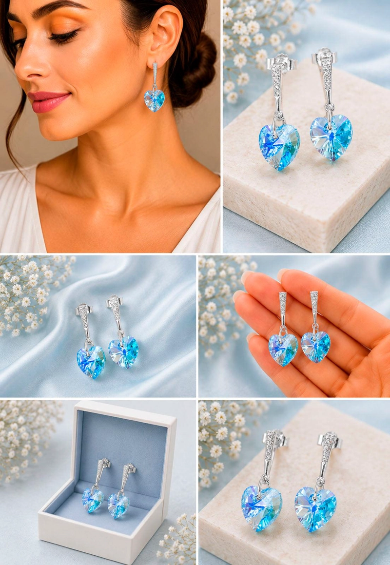 AROS ROMANCE PLATA 925 CRISTAL  SWAROVSKI® AQUAMARINE - 8