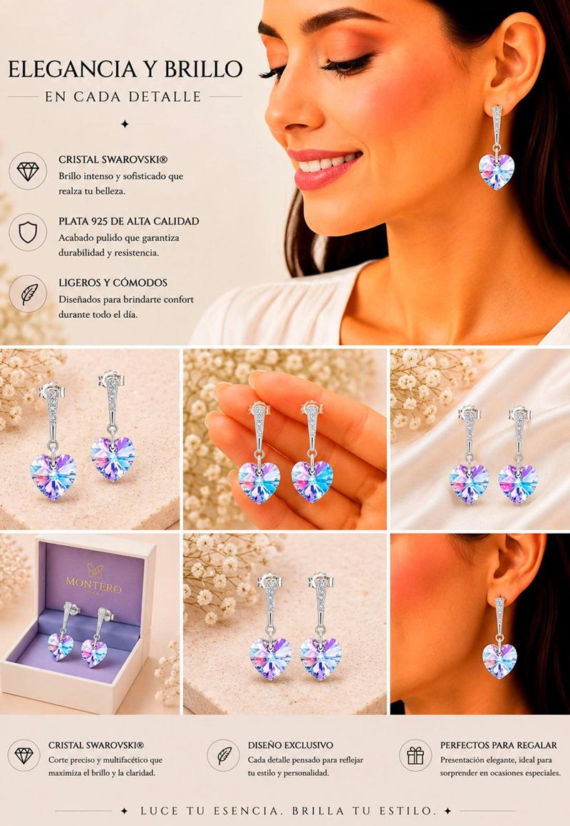 AROS ROMANCE PLATA 925 CRISTAL SWAROVSKI VITRAL LIGHT - 6